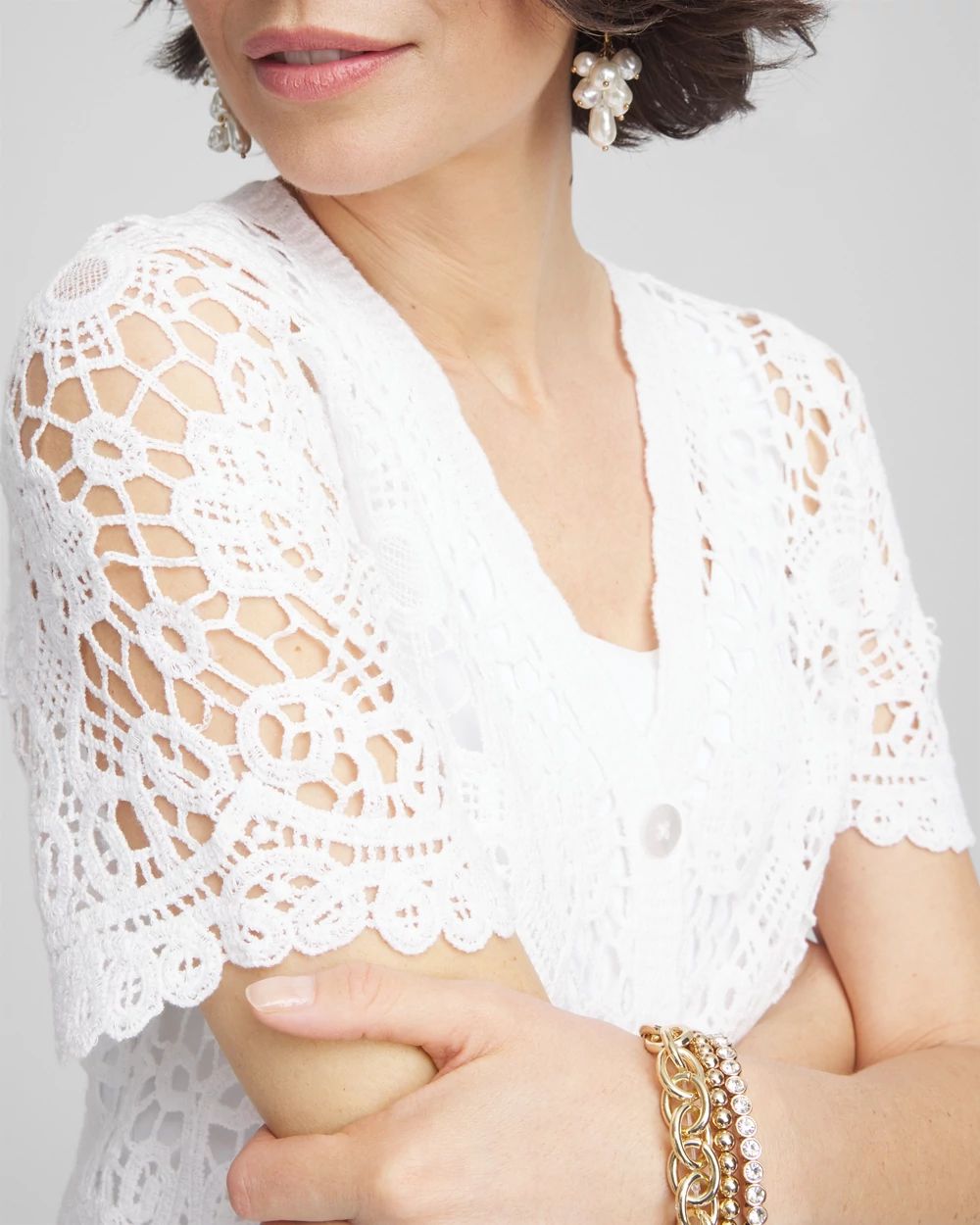 ★★ ★★ Crochet short sleeve cardigan T22F1KC Crochet-Style Short-Sleeved Cardigan | Chico's